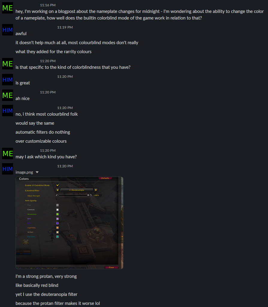 conversation with a work colleague about built-in colorblind modes and their usefulness