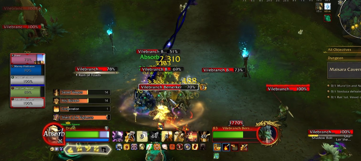 image of an in-progress pull with 9 visible nameplates, all of which are NPCs whose name begins with Vilebranch