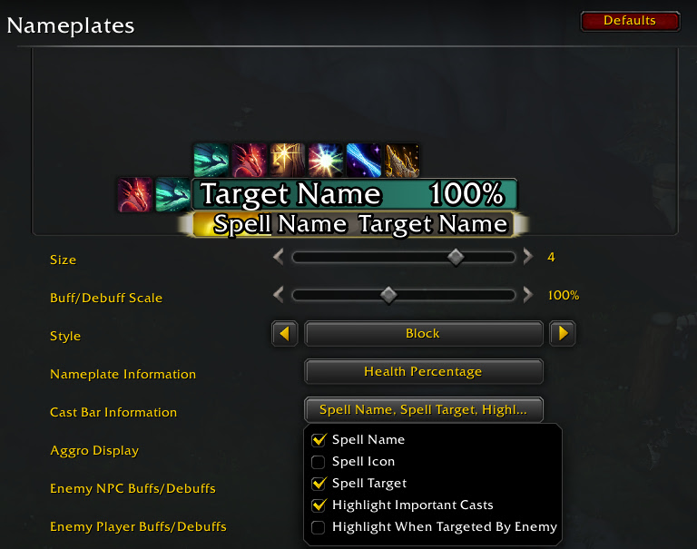 Midnight nameplate options test cast bar with spell icon inactive
